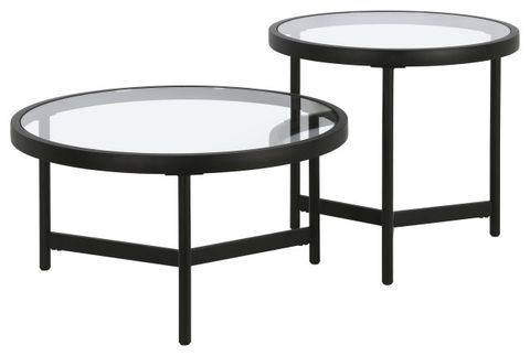 30" Black Glass Round Nested Coffee Tables, 2-Piece Set - Transitional - Coffee Table Sets - By ... pertaining to The Practicality and Aesthetic Appeal of Nested Coffee Tables A Closer Look